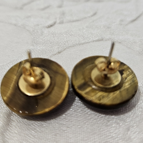 Vintage Tiger Eye Post Earrings - Picture 3 of 7